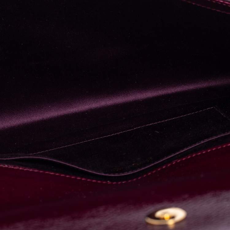 Pre Owned Yves Saint Laurent Burgundy Patent Leather Belle De Jour Flap Clutch