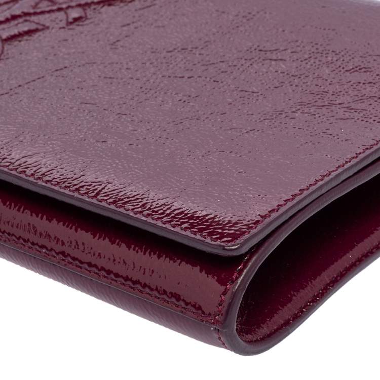 Pre Owned Yves Saint Laurent Burgundy Patent Leather Belle De Jour Flap Clutch