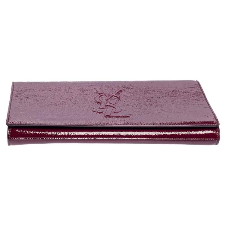 Pre Owned Yves Saint Laurent Burgundy Patent Leather Belle De Jour Flap Clutch
