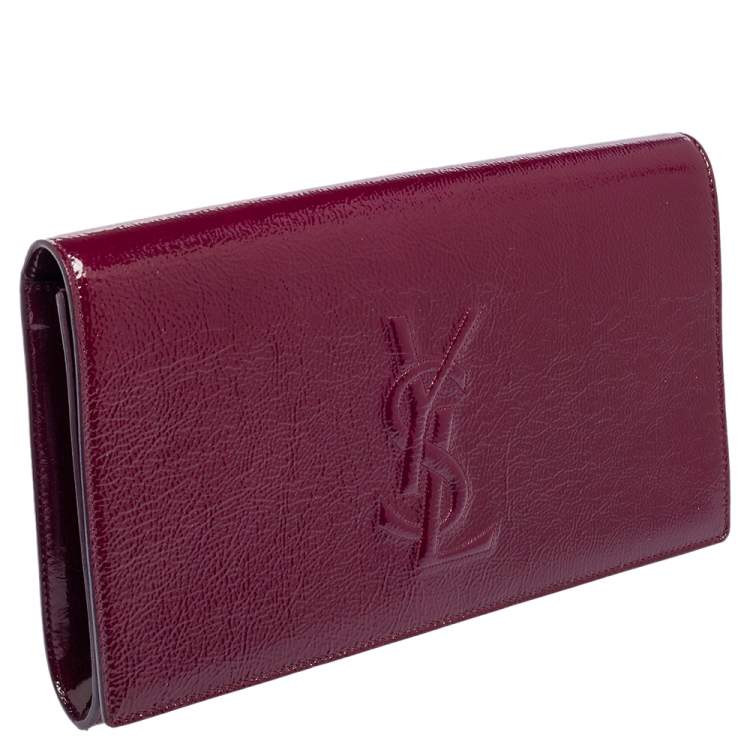Pre Owned Yves Saint Laurent Burgundy Patent Leather Belle De Jour Flap Clutch