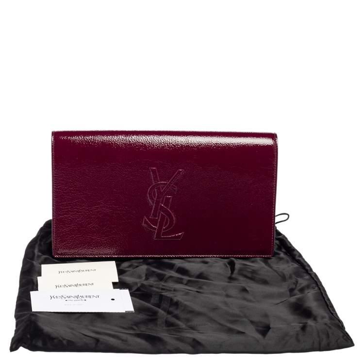 Pre Owned Yves Saint Laurent Burgundy Patent Leather Belle De Jour Flap Clutch