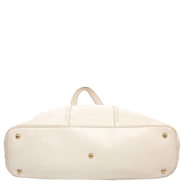 Pre Owned Yves Saint Laurent Cream Leather Large Muse Bag