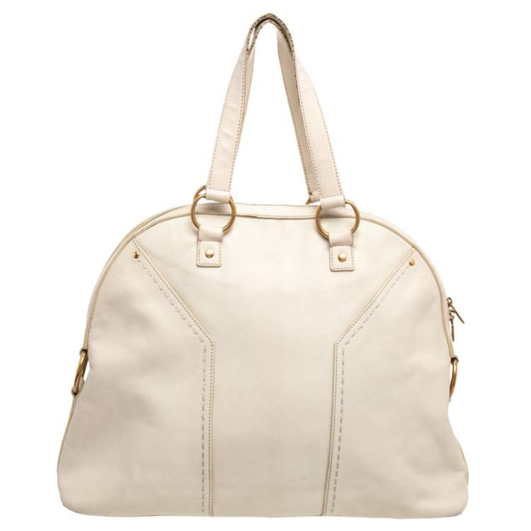 Pre Owned Yves Saint Laurent Cream Leather Large Muse Bag