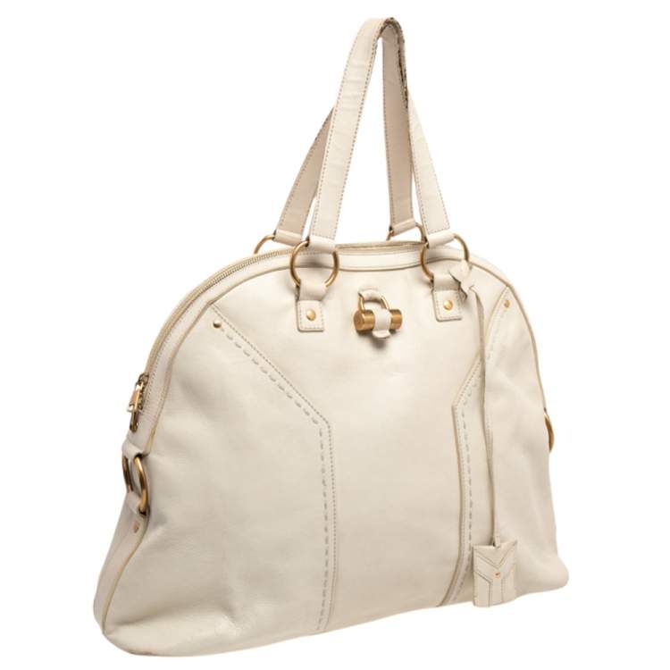 Pre Owned Yves Saint Laurent Cream Leather Large Muse Bag