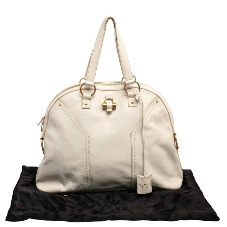 Pre Owned Yves Saint Laurent Cream Leather Large Muse Bag