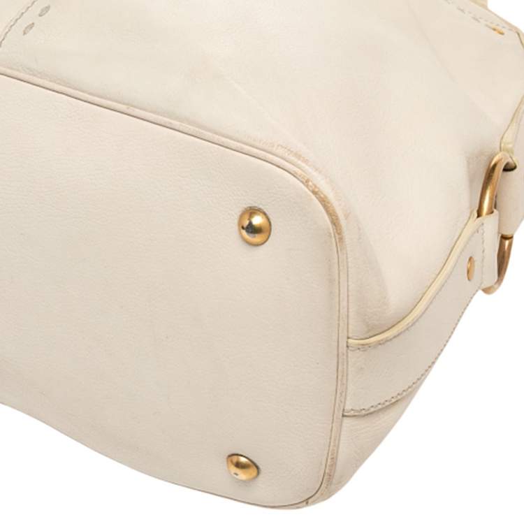 Pre Owned Yves Saint Laurent Cream Leather Large Muse Bag