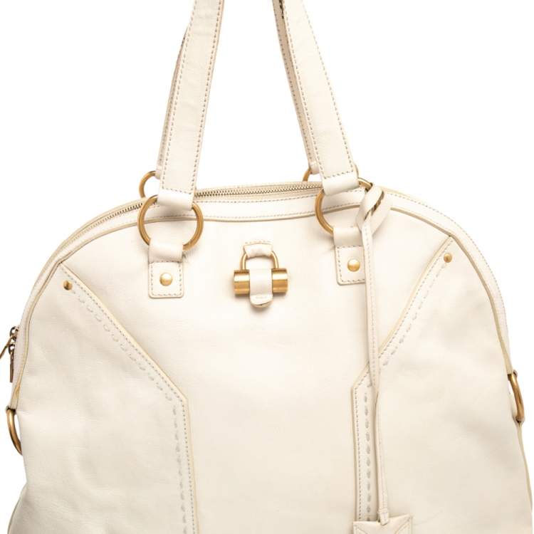 Pre Owned Yves Saint Laurent Cream Leather Large Muse Bag