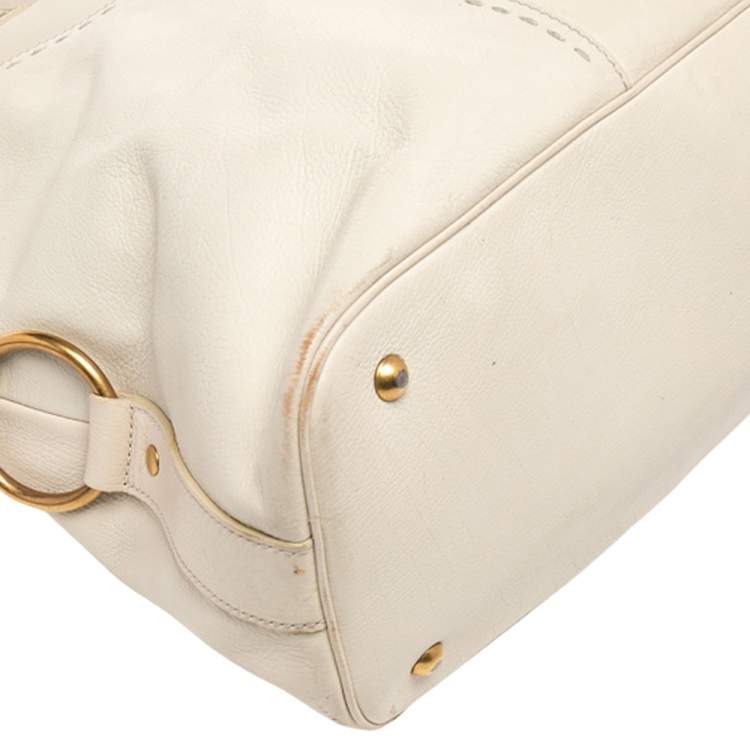 Pre Owned Yves Saint Laurent Cream Leather Large Muse Bag