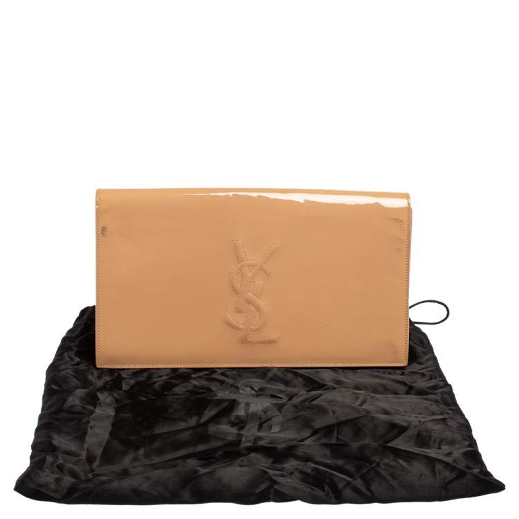 Pre Owned Yves Saint Laurent Beige Patent Leather Belle De Jour Flap Clutch