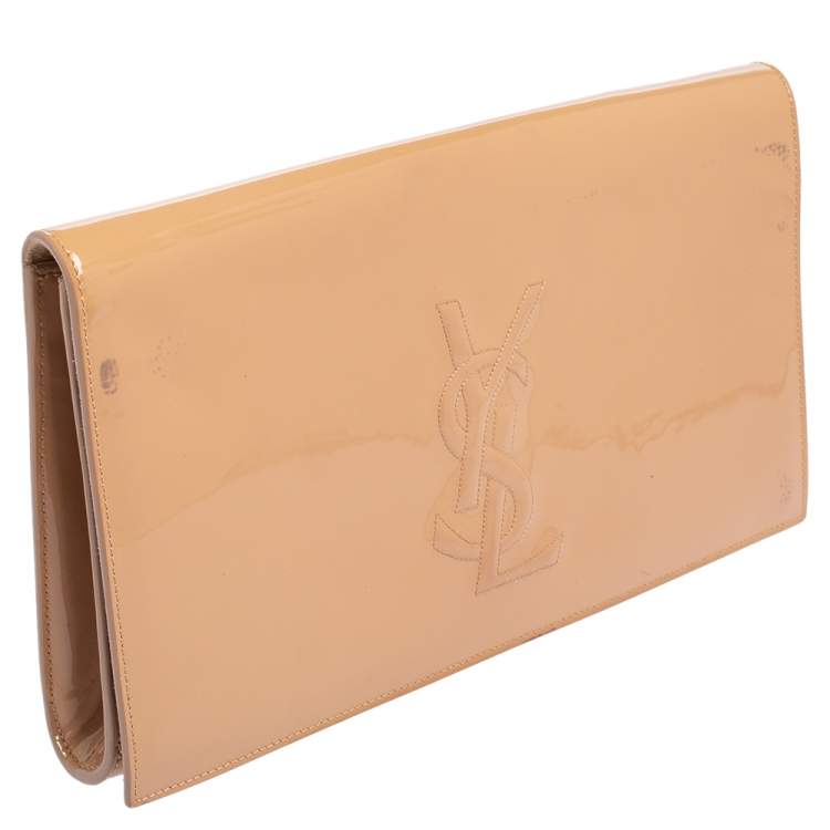 Pre Owned Yves Saint Laurent Beige Patent Leather Belle De Jour Flap Clutch