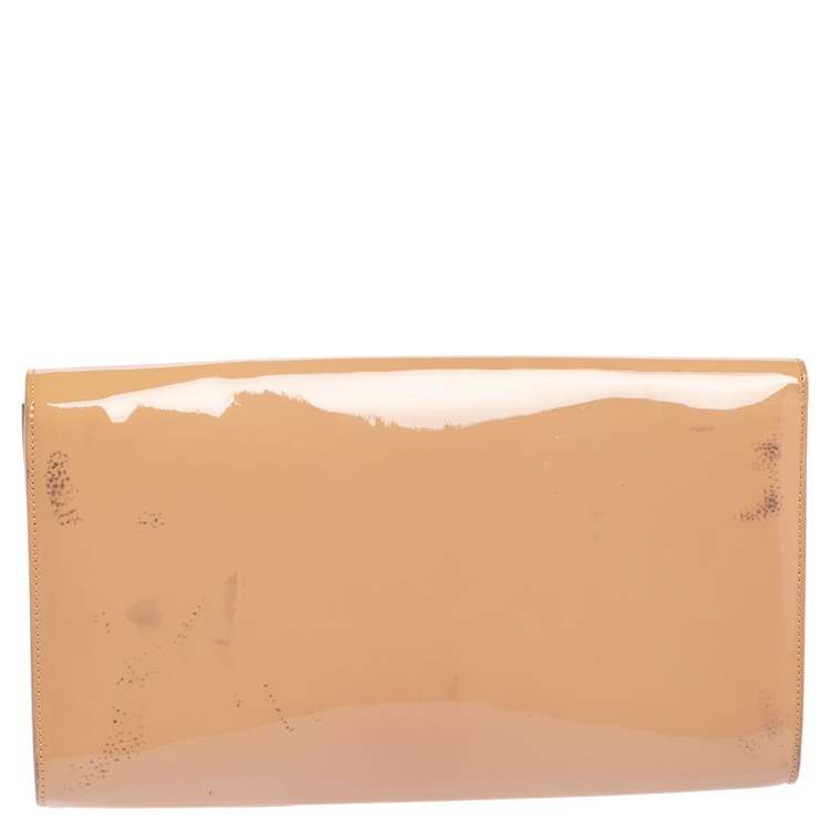 Pre Owned Yves Saint Laurent Beige Patent Leather Belle De Jour Flap Clutch