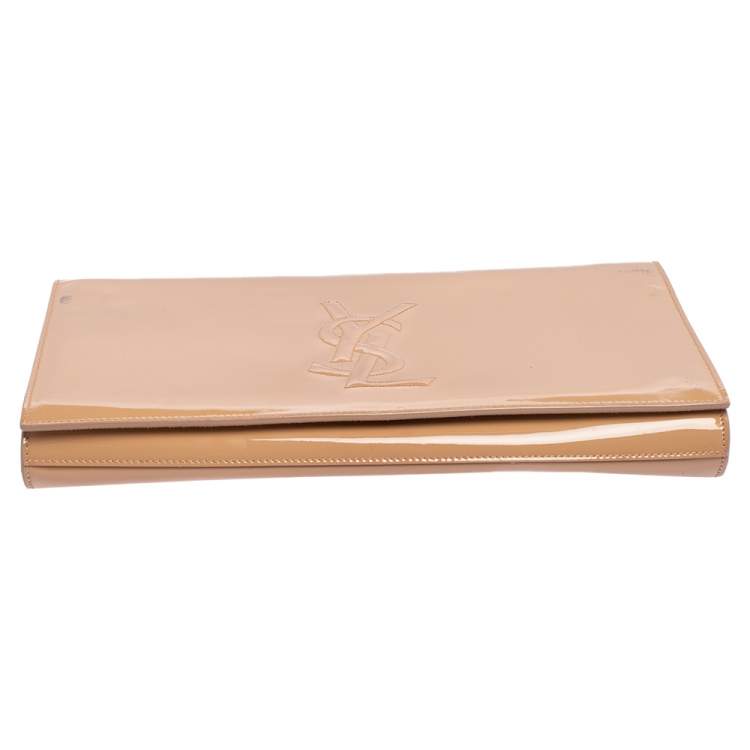 Pre Owned Yves Saint Laurent Beige Patent Leather Belle De Jour Flap Clutch