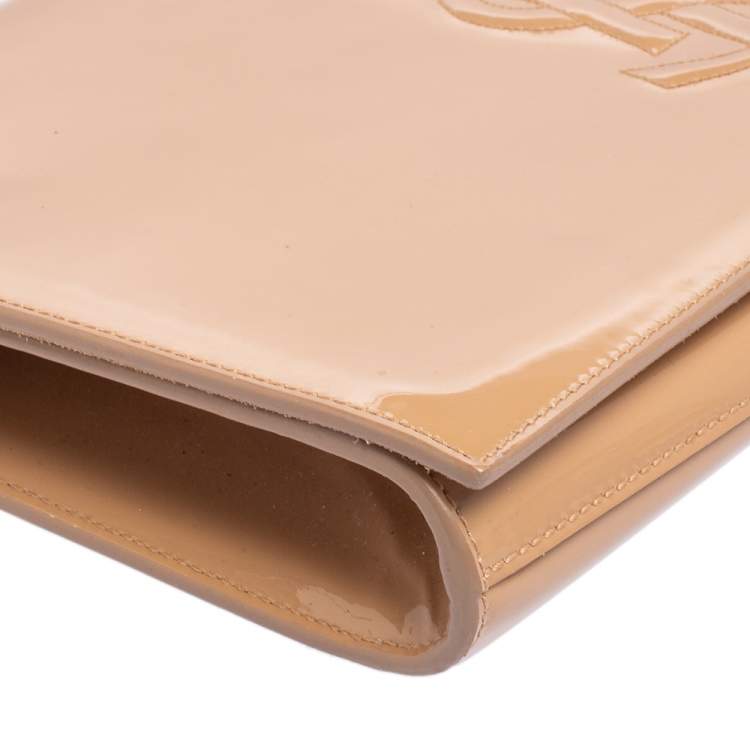Pre Owned Yves Saint Laurent Beige Patent Leather Belle De Jour Flap Clutch