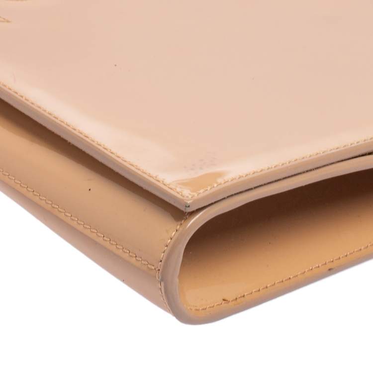 Pre Owned Yves Saint Laurent Beige Patent Leather Belle De Jour Flap Clutch