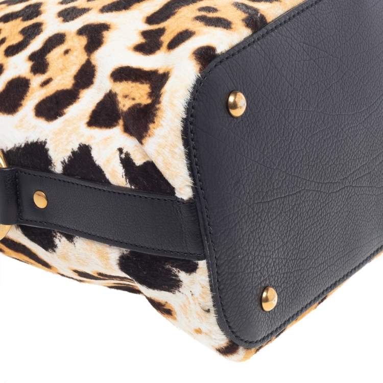 Pre Owned Yves Saint Laurent Brown/Beige Calf Hair Oversized Muse Satchel 