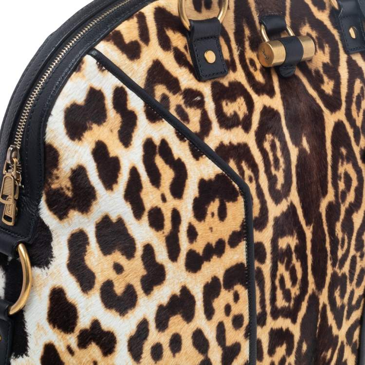 Pre Owned Yves Saint Laurent Brown/Beige Calf Hair Oversized Muse Satchel 