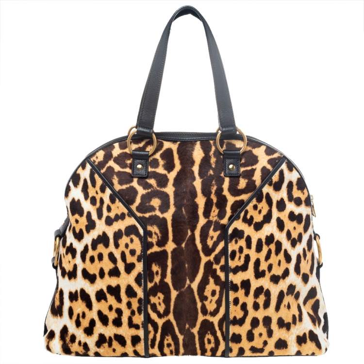 Pre Owned Yves Saint Laurent Brown/Beige Calf Hair Oversized Muse Satchel 