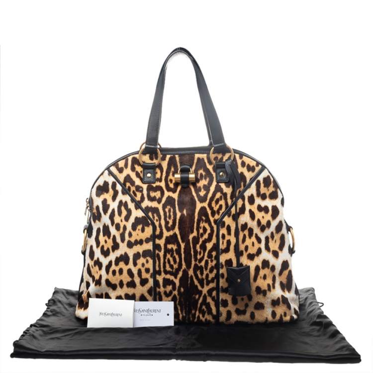 Pre Owned Yves Saint Laurent Brown/Beige Calf Hair Oversized Muse Satchel 