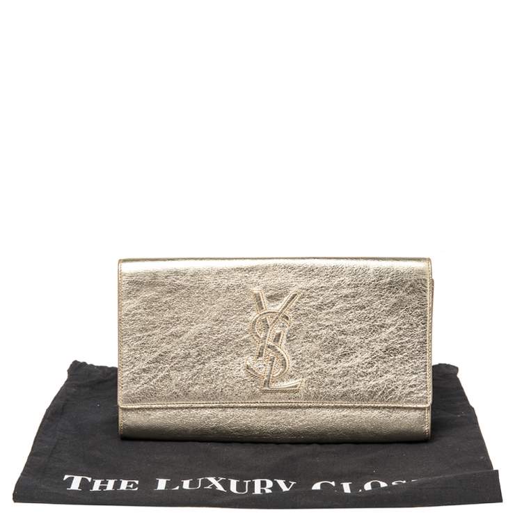 Pre Owned Yves Saint Laurent Metallic Gold Leather Belle De Jour Flap Clutch
