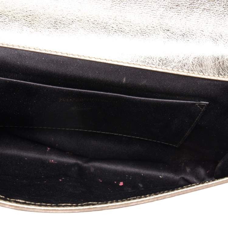 Pre Owned Yves Saint Laurent Metallic Gold Leather Belle De Jour Flap Clutch
