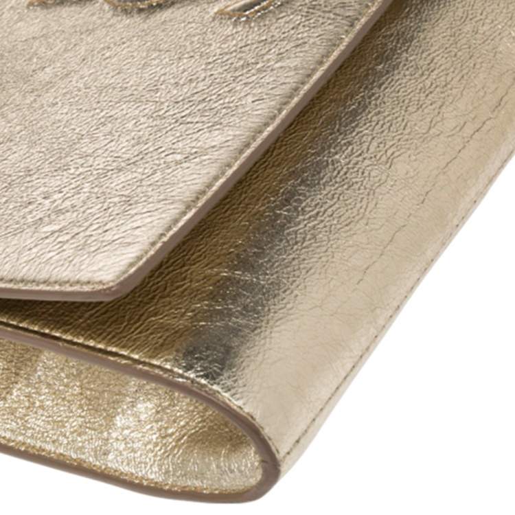 Pre Owned Yves Saint Laurent Metallic Gold Leather Belle De Jour Flap Clutch