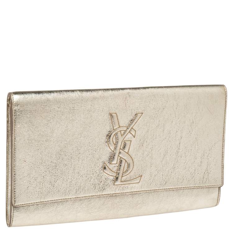 Pre Owned Yves Saint Laurent Metallic Gold Leather Belle De Jour Flap Clutch