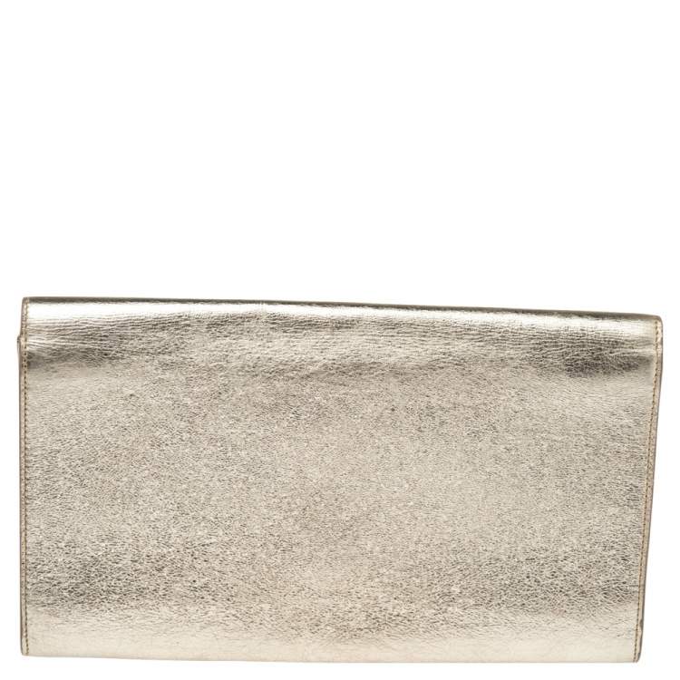 Pre Owned Yves Saint Laurent Metallic Gold Leather Belle De Jour Flap Clutch