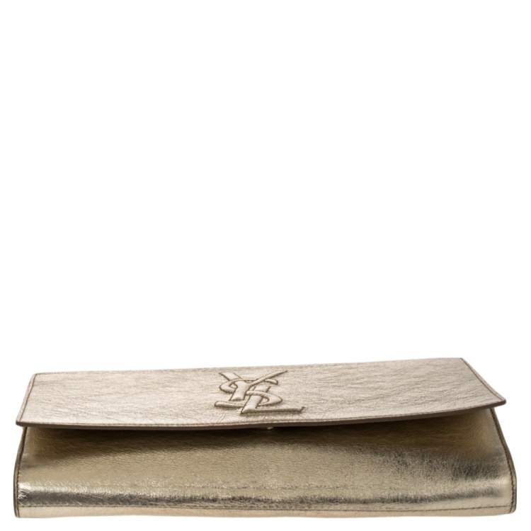 Pre Owned Yves Saint Laurent Metallic Gold Leather Belle De Jour Flap Clutch