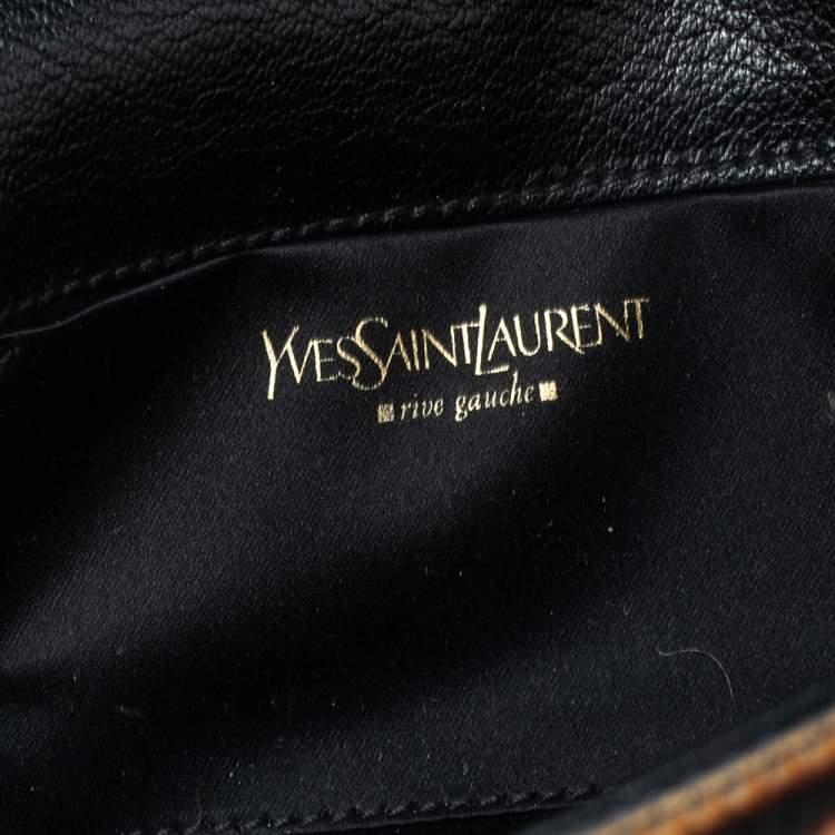 Pre Owned Yves Saint Laurent Brown/Beige Leopard Print Pony Hair Flap Clutch