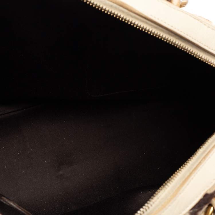 Pre Owned Yves Saint Laurent Brown/Cream Calf Hair And Leather Medium Muse Satchel