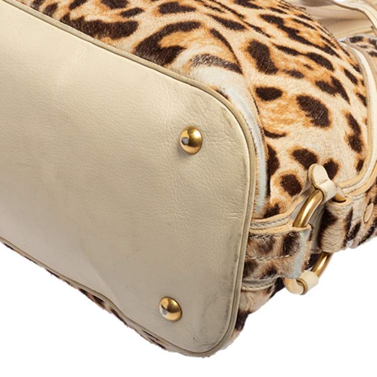 Pre Owned Yves Saint Laurent Brown/Cream Calf Hair And Leather Medium Muse Satchel