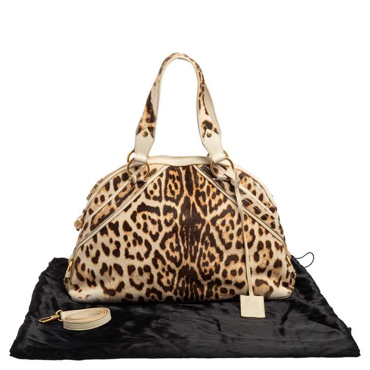 Pre Owned Yves Saint Laurent Brown/Cream Calf Hair And Leather Medium Muse Satchel