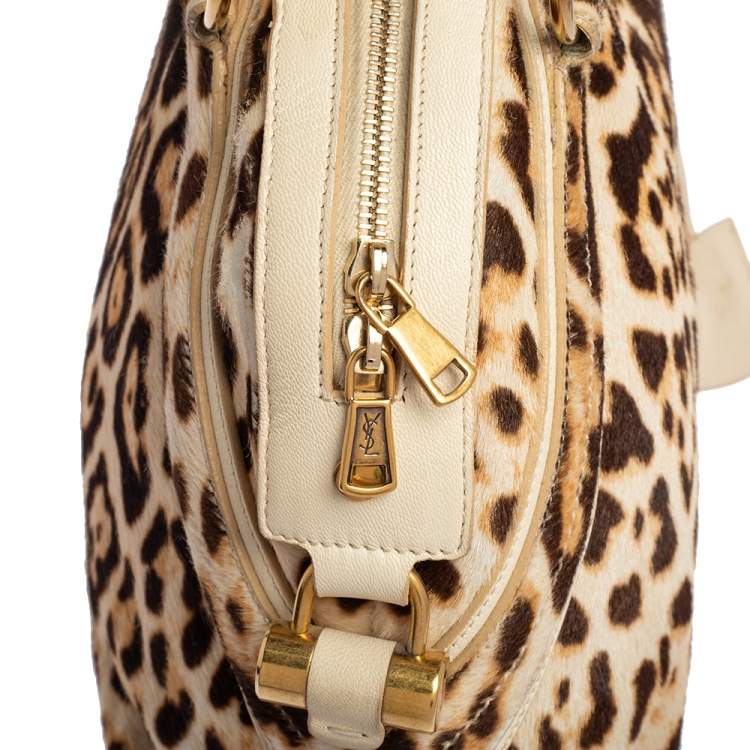 Pre Owned Yves Saint Laurent Brown/Cream Calf Hair And Leather Medium Muse Satchel