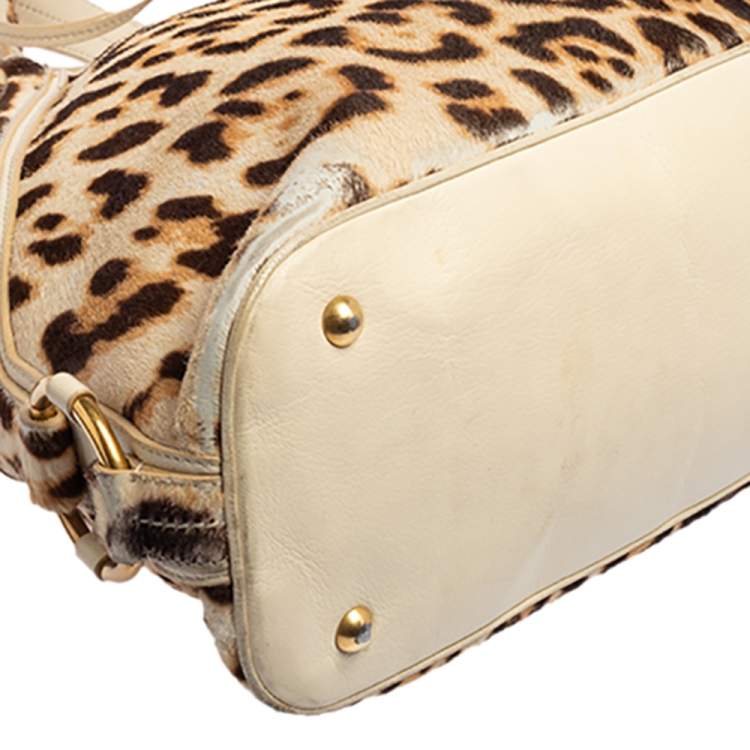 Pre Owned Yves Saint Laurent Brown/Cream Calf Hair And Leather Medium Muse Satchel