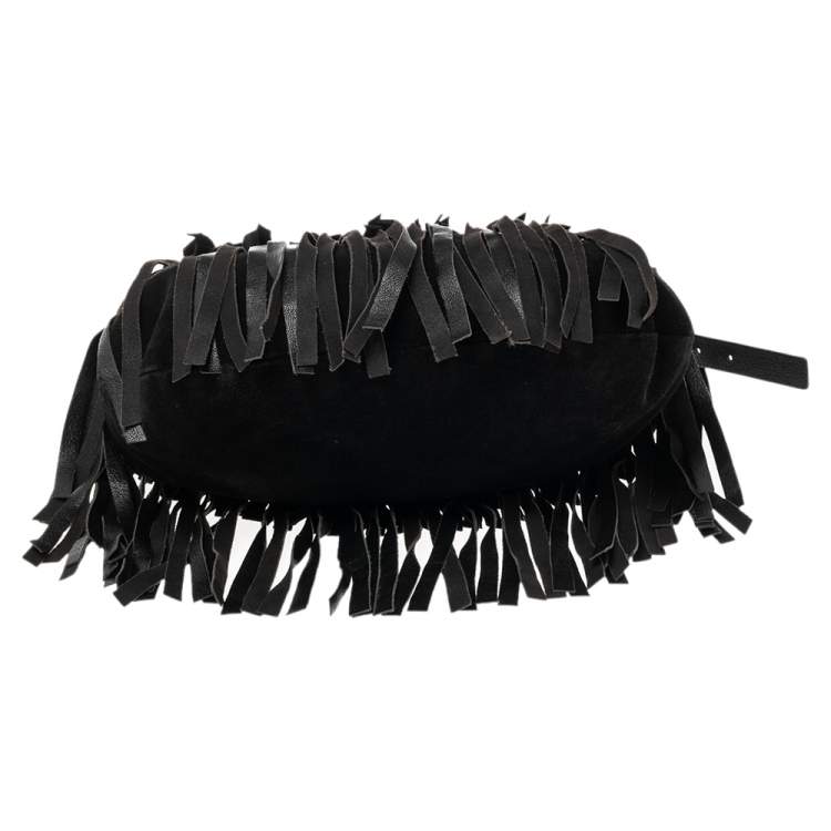 Pre Owned Yves Saint Laurent  Black Suede and Leather Fringe Mombasa Hobo