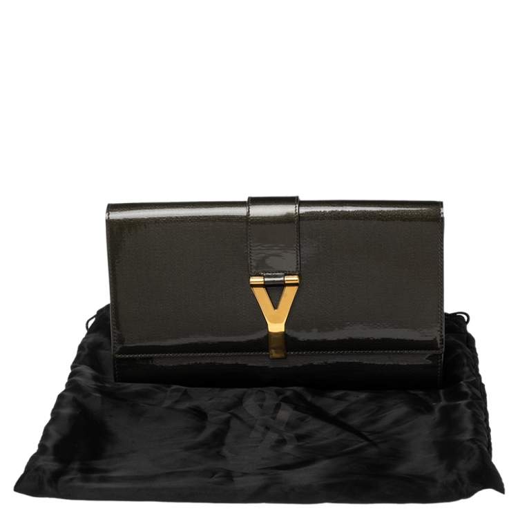 Pre Owned Yves Saint Laurent Olive Green Patent Leather Y-Ligne Clutch