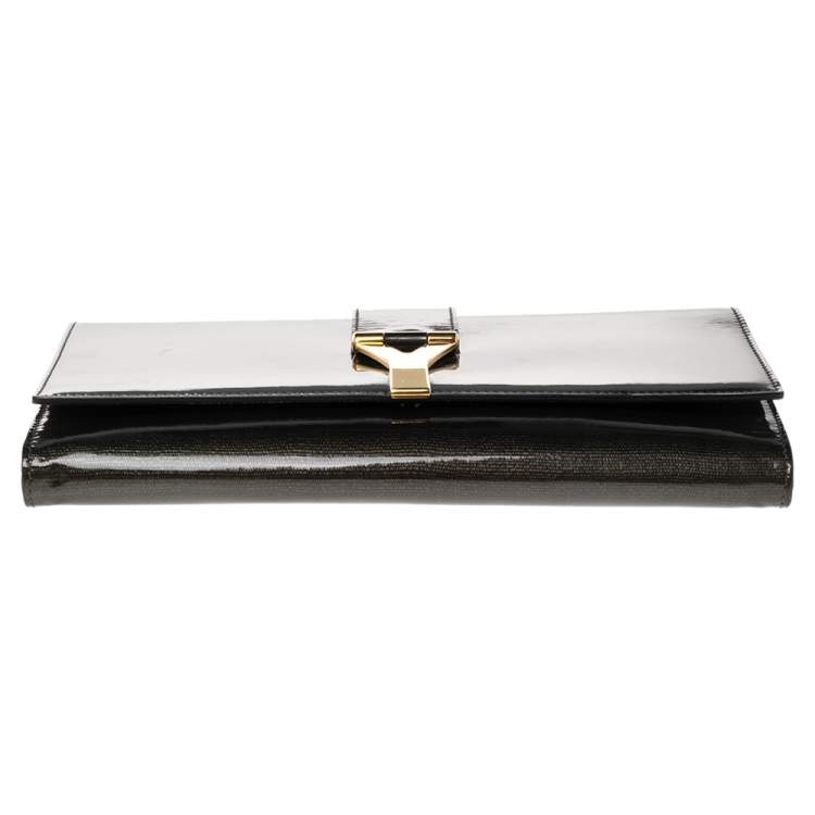 Pre Owned Yves Saint Laurent Olive Green Patent Leather Y-Ligne Clutch