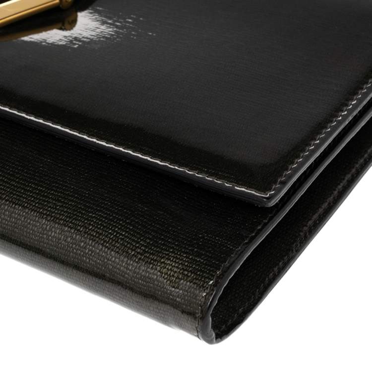 Pre Owned Yves Saint Laurent Olive Green Patent Leather Y-Ligne Clutch