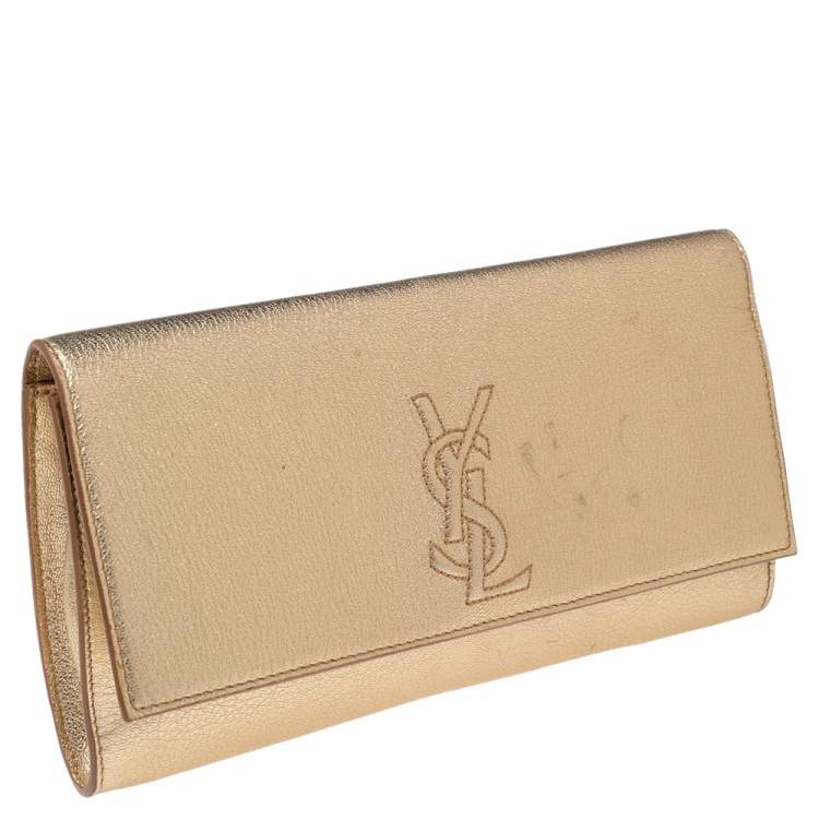 مملوكة مسبقًا Yves Saint Laurent Metallic Gold Leather Small Belle De Jour Flap Clutch