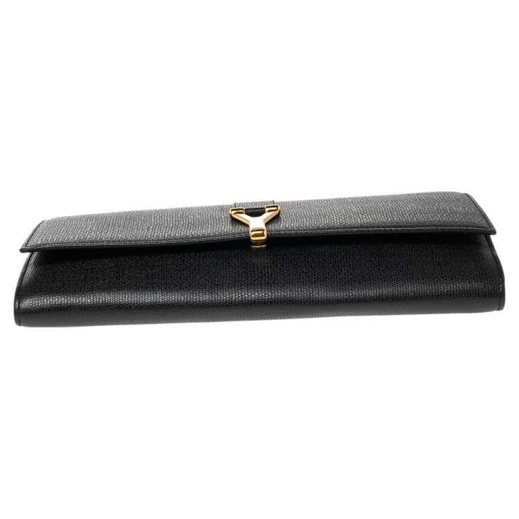 Pre Owned Yves Saint Laurent Black Textured Leather Document Clutch
