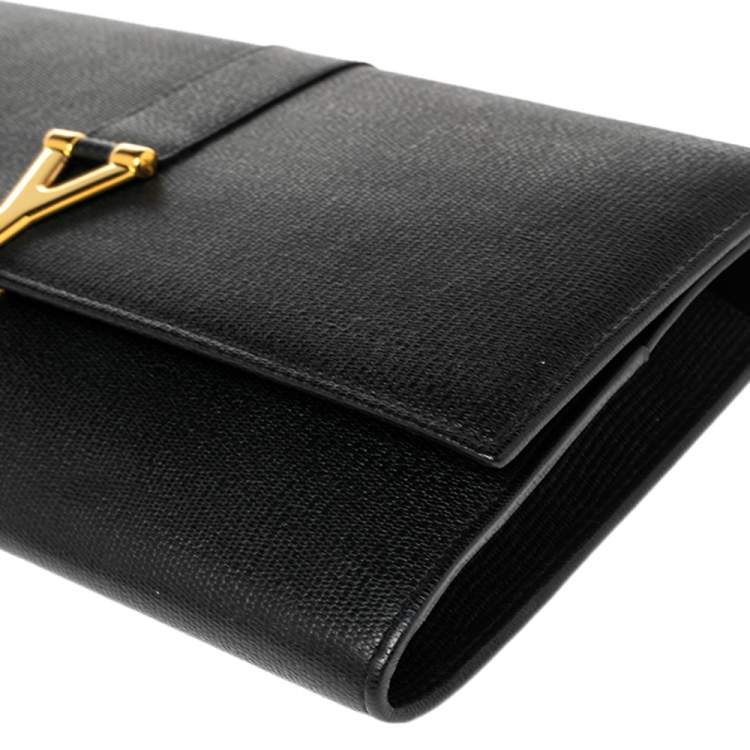 Pre Owned Yves Saint Laurent Black Textured Leather Document Clutch