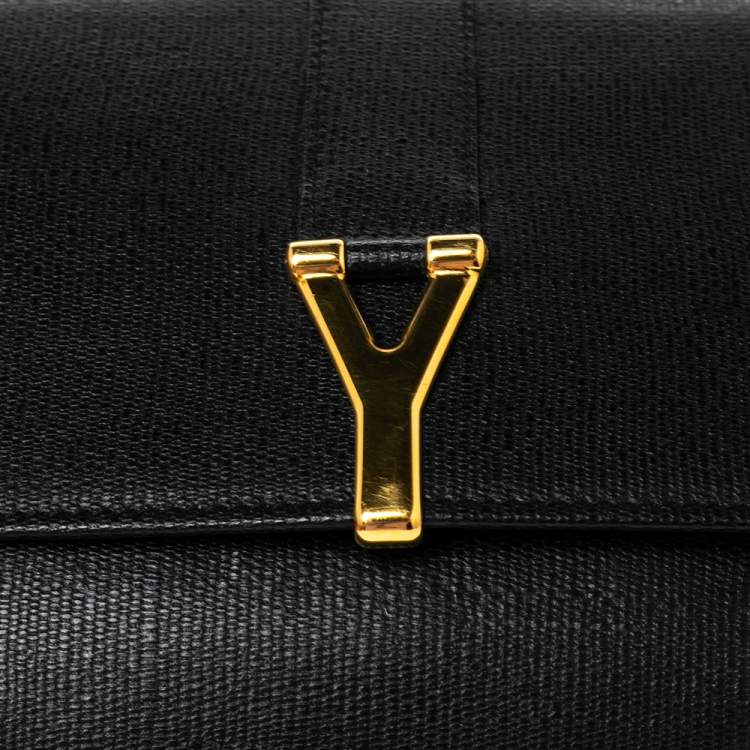 Pre Owned Yves Saint Laurent Black Textured Leather Document Clutch