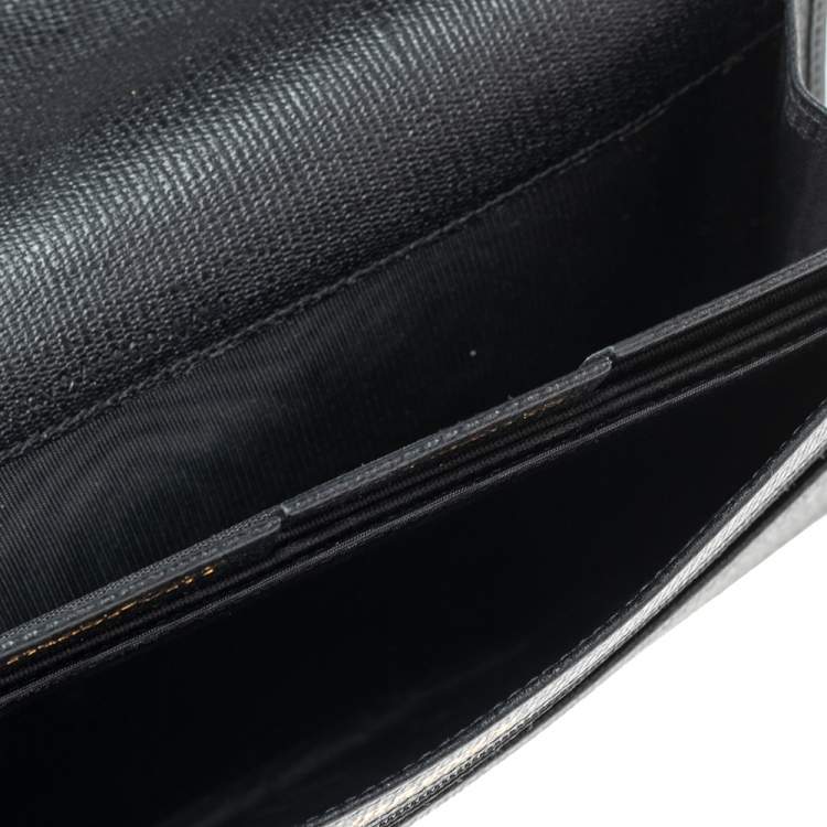 Pre Owned Yves Saint Laurent Black Textured Leather Document Clutch