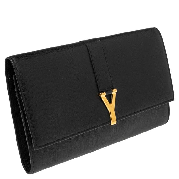 Pre Owned Yves Saint Laurent Black Textured Leather Document Clutch