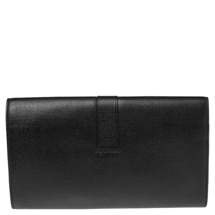 Pre Owned Yves Saint Laurent Black Textured Leather Document Clutch
