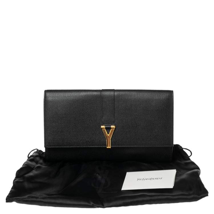 Pre Owned Yves Saint Laurent Black Textured Leather Document Clutch