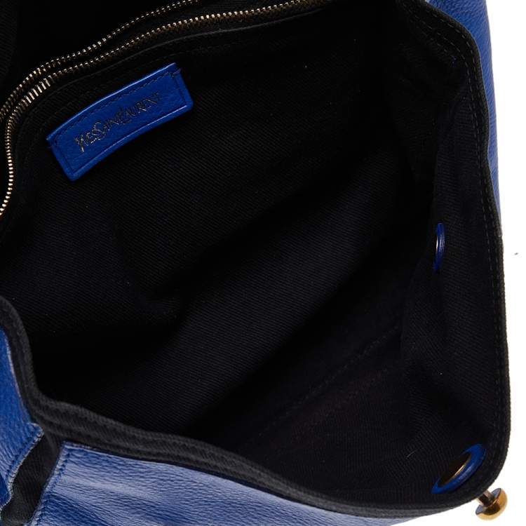 Pre Owned Yves Saint Laurent Blue/Black Leather And Canvas Muse Two Top Handle Bag