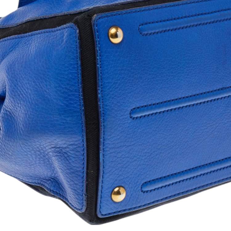 Pre Owned Yves Saint Laurent Blue/Black Leather And Canvas Muse Two Top Handle Bag