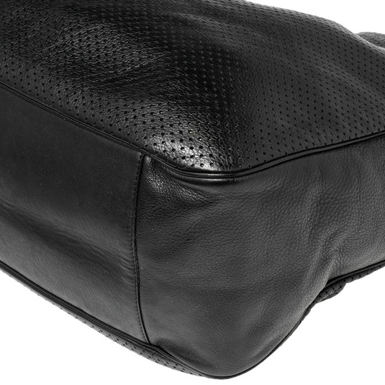 Pre Owned Yves Saint Laurent Black Perforated Leather Roady Hobo