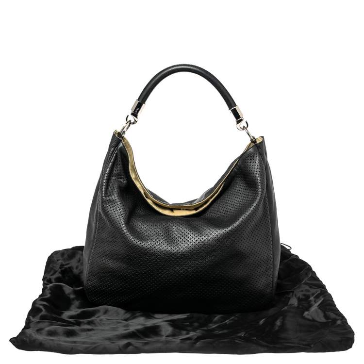 Pre Owned Yves Saint Laurent Black Perforated Leather Roady Hobo